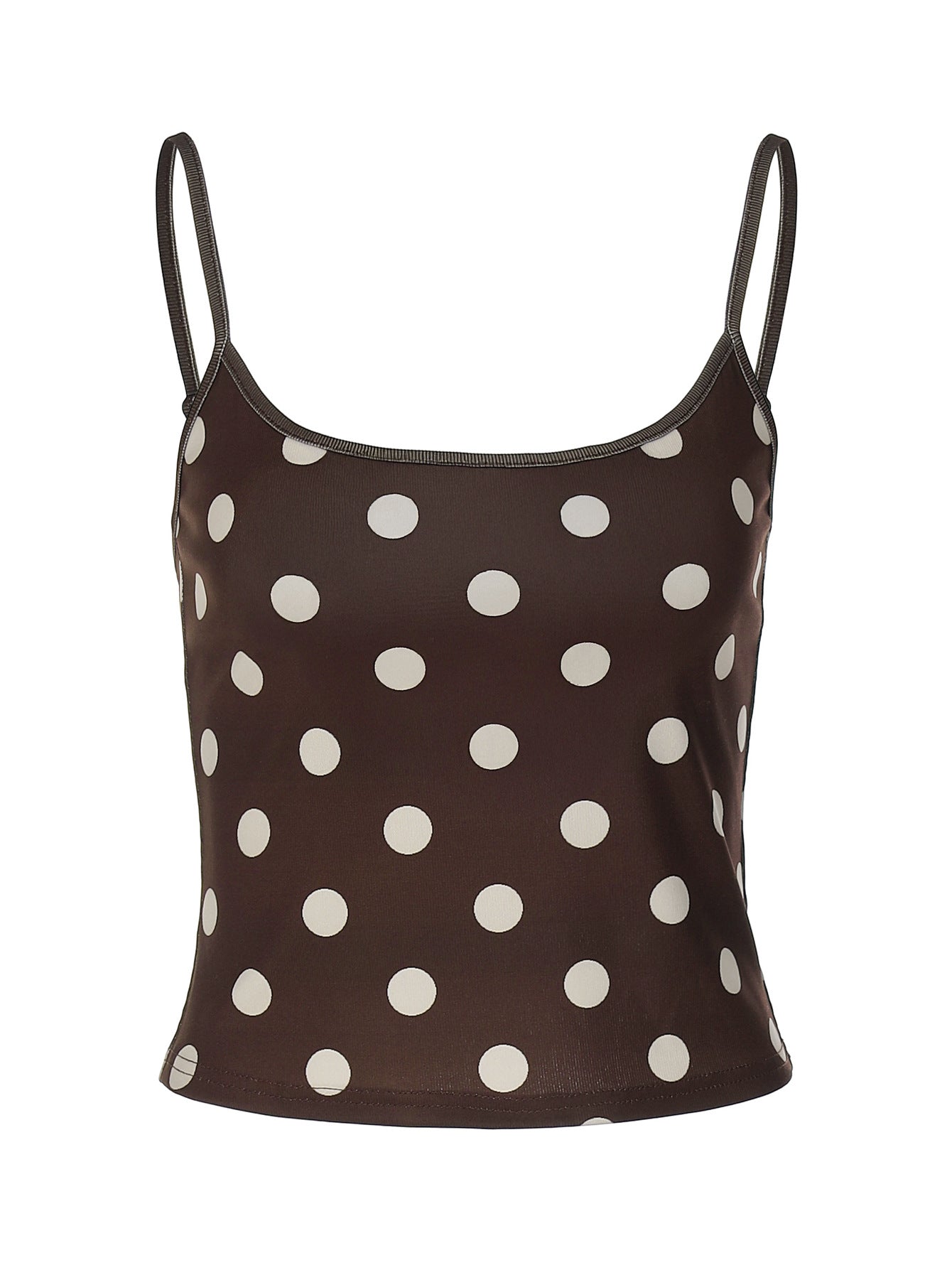 Women's Polka Dot Ribbed Spaghetti Strap Crop Top – Brown Scoop Neck Y2K Camisole - Image 5